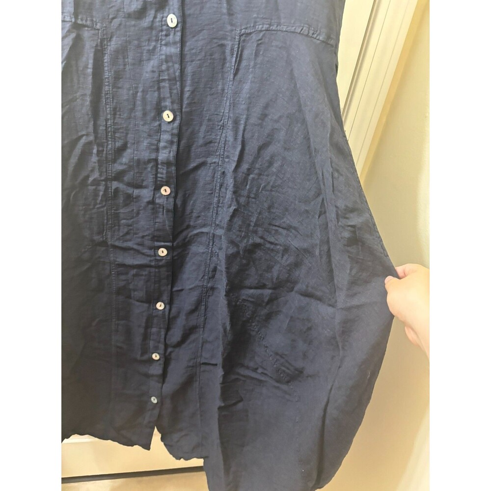 Sahara SHIRT DRESS TEXTURED Viscose Button Up Bubble Hem Dress BLUE NAVY SZ S - Picture 5 of 16